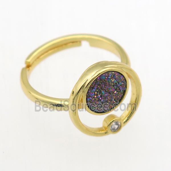 rainbow Druzy Quartz Rings, copper, gold plated