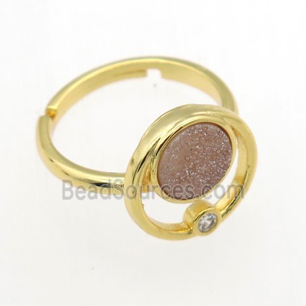 champagne Druzy Quartz Rings, copper, gold plated