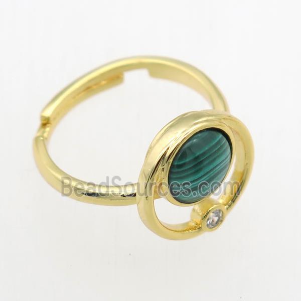 green Malachite Rings, copper, gold plated