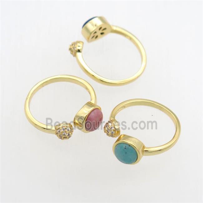 mix gemstone Rings, copper, gold plated