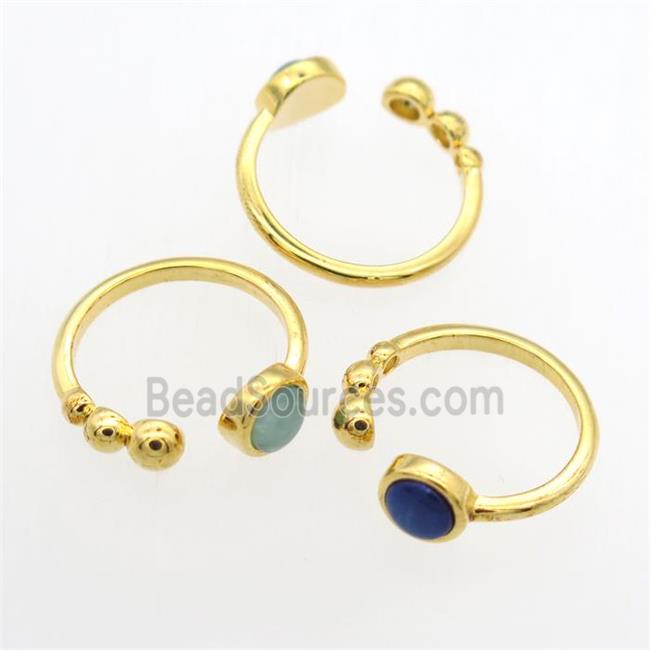 mix gemstone Rings, copper, gold plated