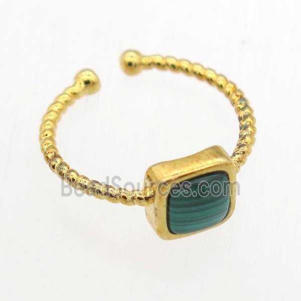 green Malachite Rings, copper, gold plated