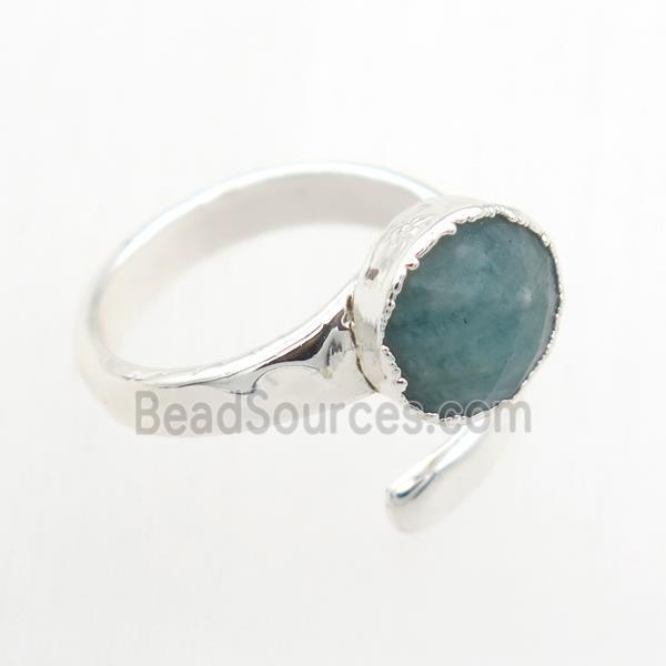 green Amazonite Rings, copper, platinum plated