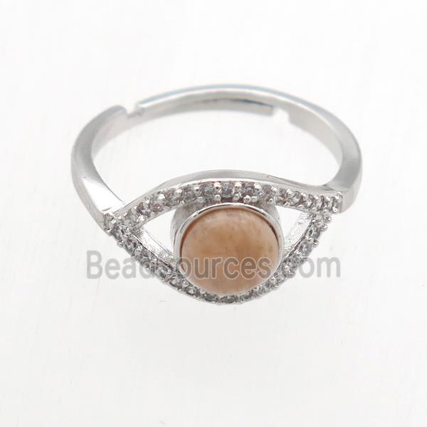 peach MoonStone Rings, copper, platinum plated