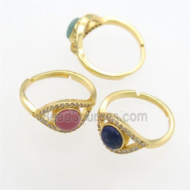 mix gemstone Rings, copper, gold plated