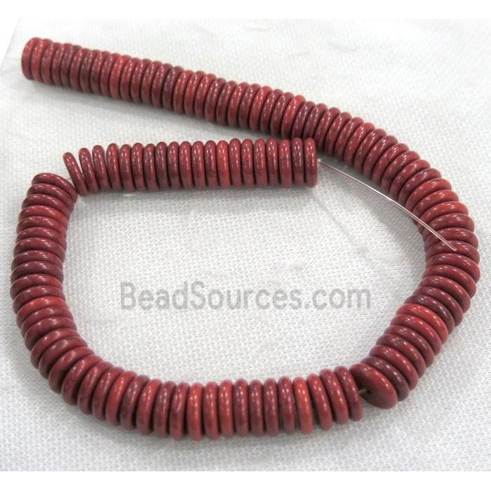 turquoise heishi beads, red dyed