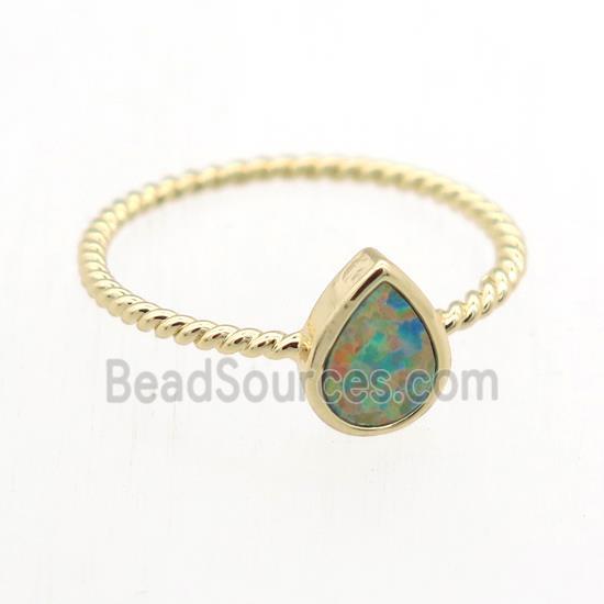 teardrop Fire Opal Rings, copper, gold plated