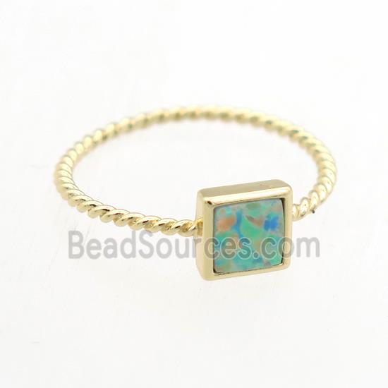 square Fire Opal Rings, copper, gold plated