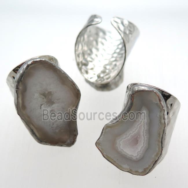 Agate Druzy Rings, platinum plated