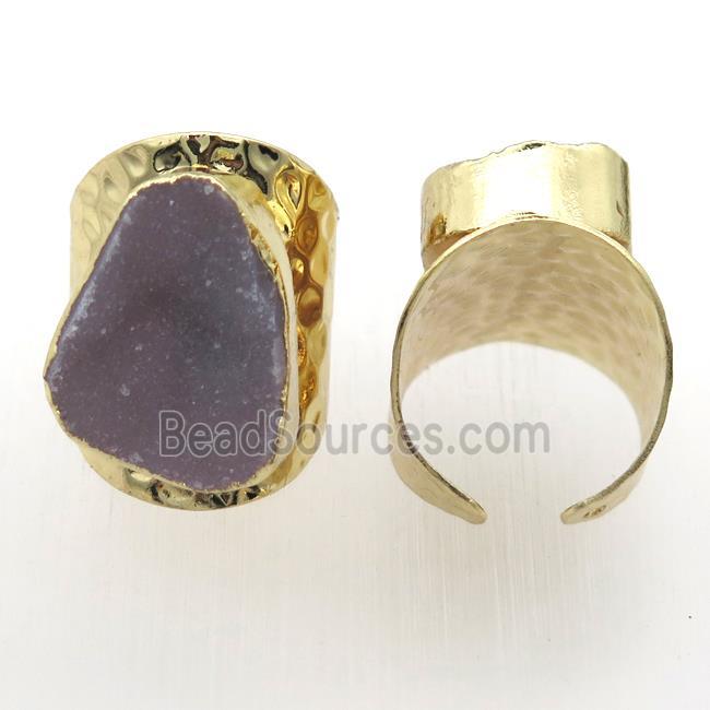 gray Agate Druzy Rings, copper, gold plated