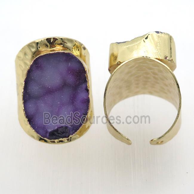 purple Agate Druzy Rings, copper, gold plated