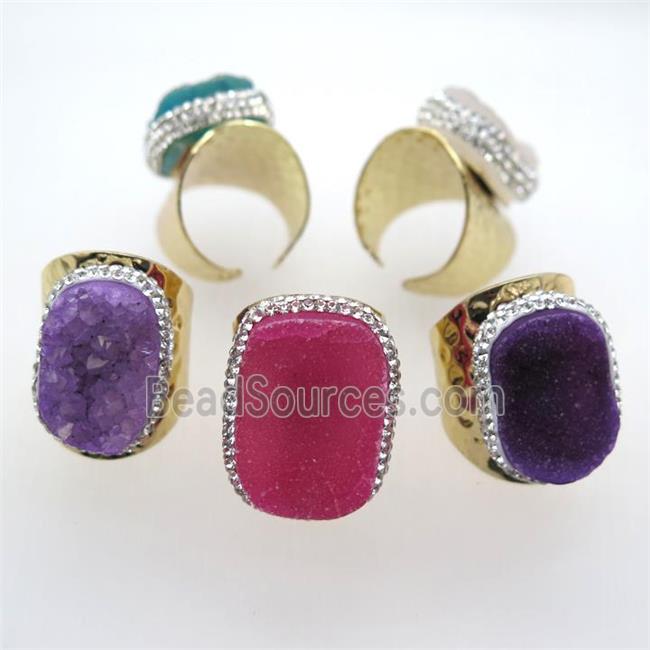 mix color Agate Druzy Rings paved rhinestone, copper, gold plated