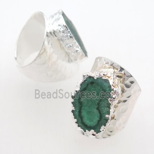 green Solar Quartz Druzy Rings, silver plated