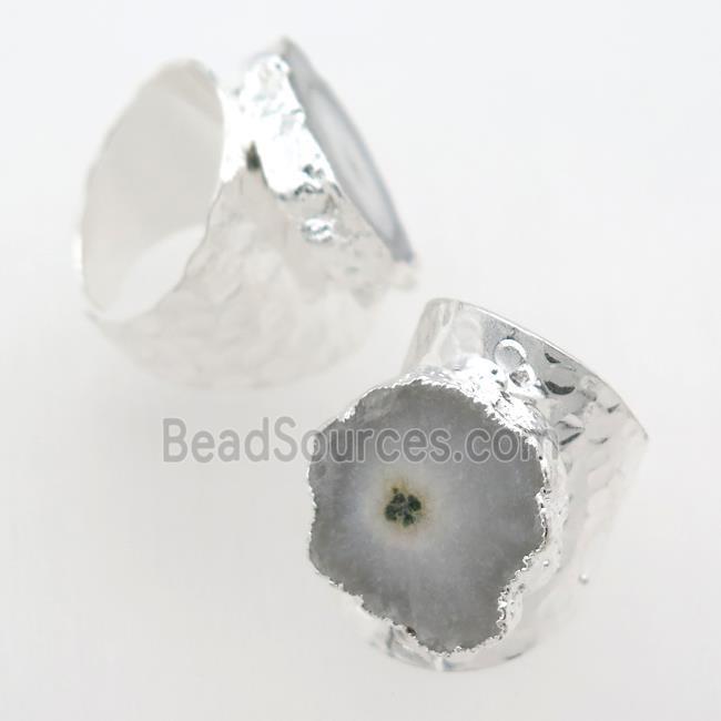 white Solar Quartz Druzy Rings, silver plated