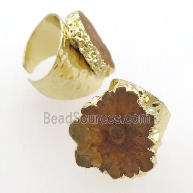 yellow Solar Quartz Druzy Rings, gold plated