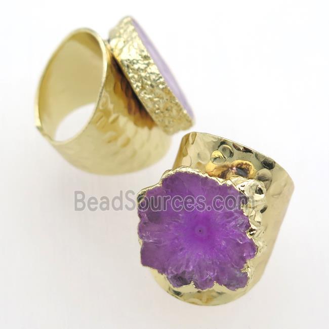 hotpink Solar Quartz Druzy Rings, gold plated