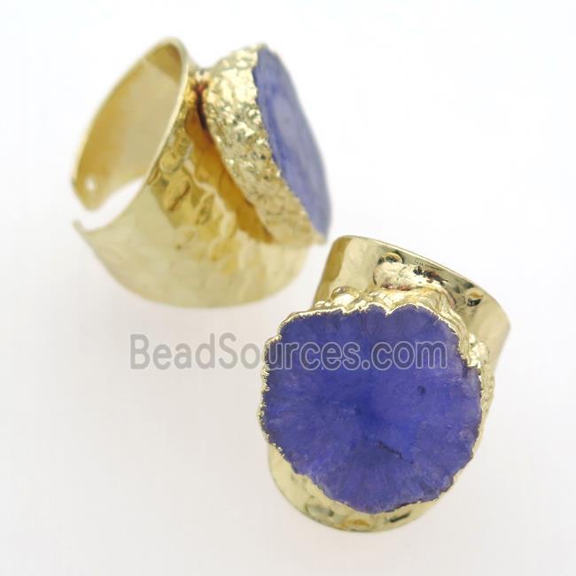 purple Solar Quartz Druzy Rings, gold plated