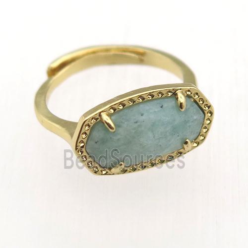 Amazonite Ring, copper, gold plated