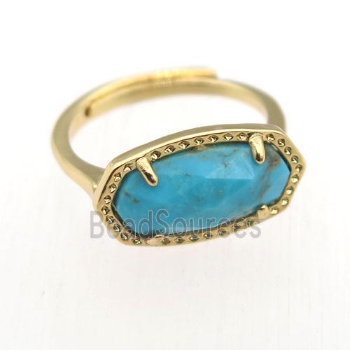 blue Turquoise Rings, copper, gold plated