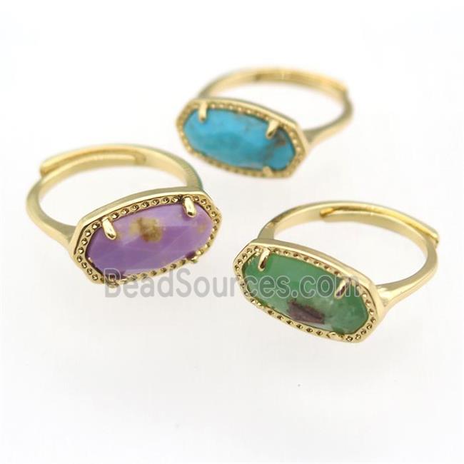 mixed gemstone Rings, copper, resizable, gold plated