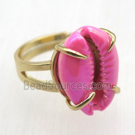 hotpink Conch shell Ring, copper, gold plated