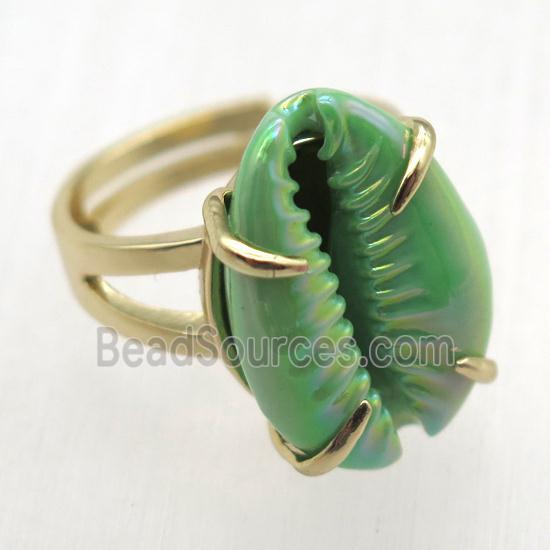 green Conch shell Ring, copper, gold plated