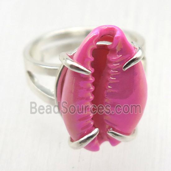 hotpink Conch shell Ring, copper, silver plated