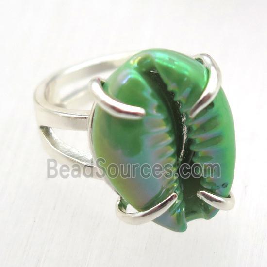 green Conch shell Ring, copper, silver plated