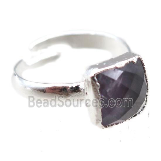 Terahertz Stone Rings, square, silver plated