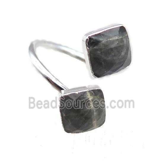 Labradorite Rings, square, silver plated