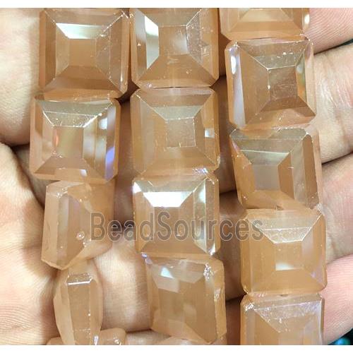 champagne chinese crystal glass bead, faceted square