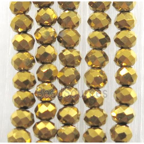 chinese crystal glass beads, faceted rondelle, gold plated