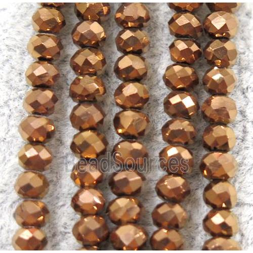 chinese crystal glass beads, faceted rondelle, red copper