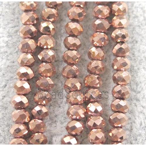 chinese crystal glass beads, faceted rondelle, rose gold