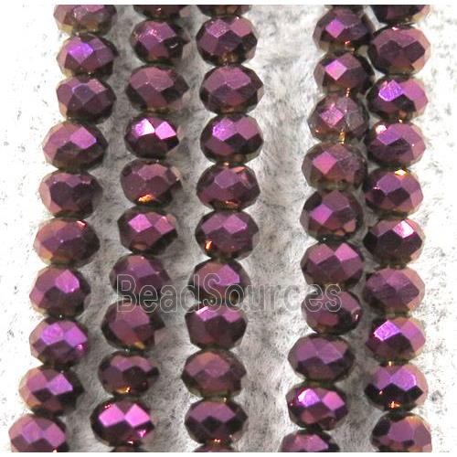 chinese crystal glass beads, faceted rondelle, purple electroplated