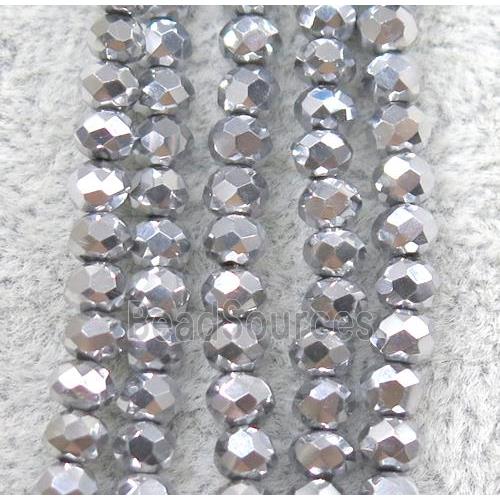 chinese crystal glass beads, faceted rondelle, silver plated