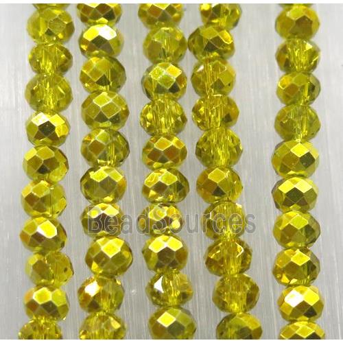 chinese crystal glass bead, faceted rondelle, half gold electroplated