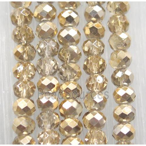 chinese crystal glass bead, faceted rondelle, half gold electroplated