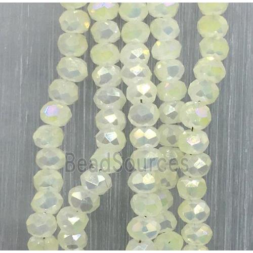 yellow chinese Jadeite Glass beads, faceted rondelle, AB-color electroplated