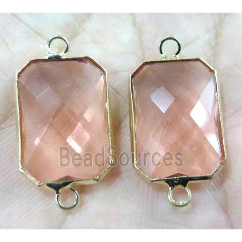 Chinese crystal glass connector, faceted rectangle, gold plated