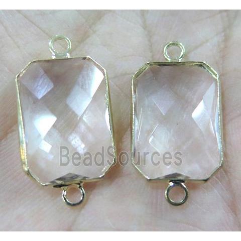 Chinese crystal glass connector, faceted rectangle, gold plated