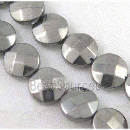 hematite bead, no-magnetic, faceted flat round