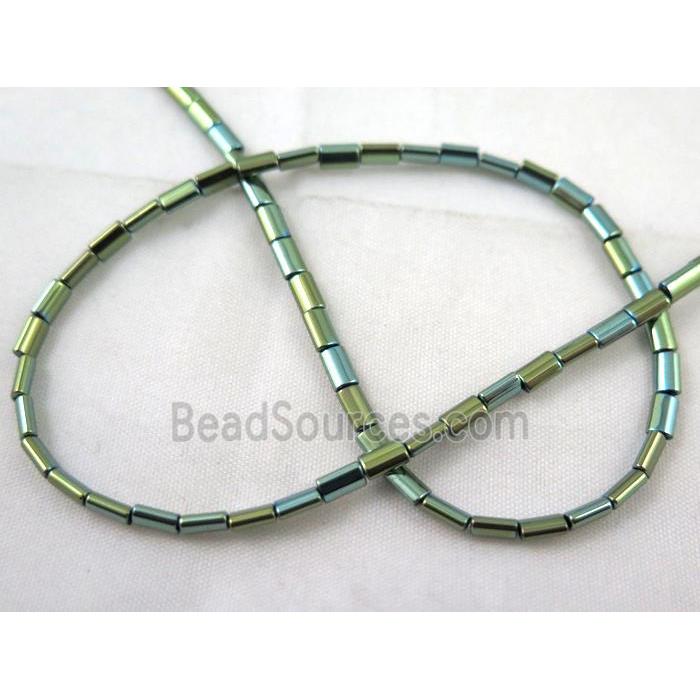 hematite tube beads, green electroplated