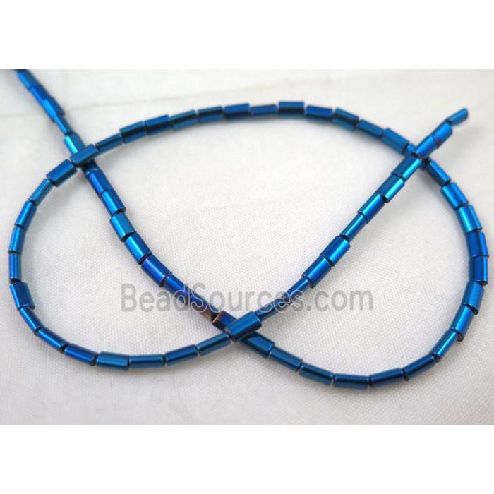 hematite tube beads, blue electroplated