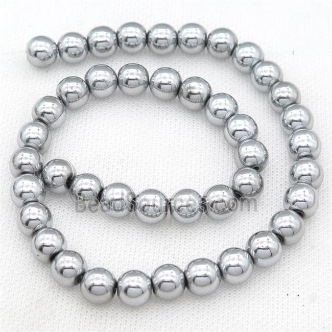 round Hematite Beads, platinum plated