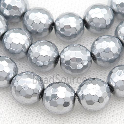 faceted round Hematite beads, platinum plated