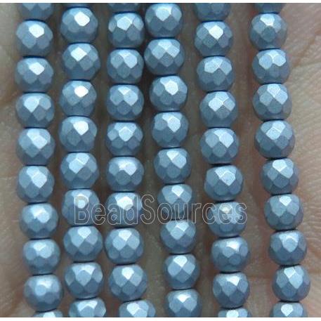 matte hematite beads, faceted round, silver electroplated