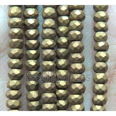 matte hematite beads, faceted rondelle, gold electroplated