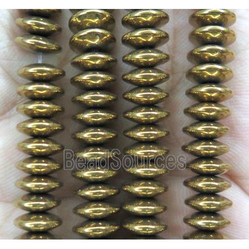 hematite disc heishi beads, gold plated