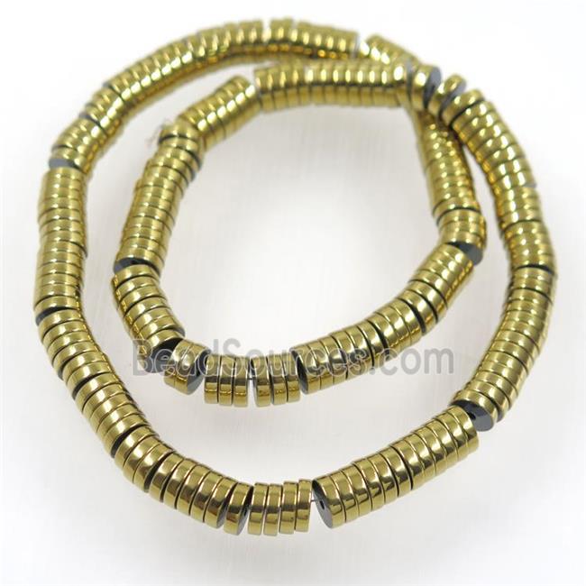 Hematite heishi beads, gold plated